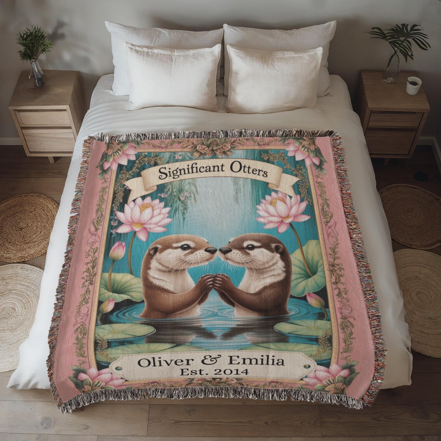 Significant Otter Personalized Heirloom Artwork Woven Blanket, Anniversary, Birthday, Valentine's Day, Engagement, Wedding