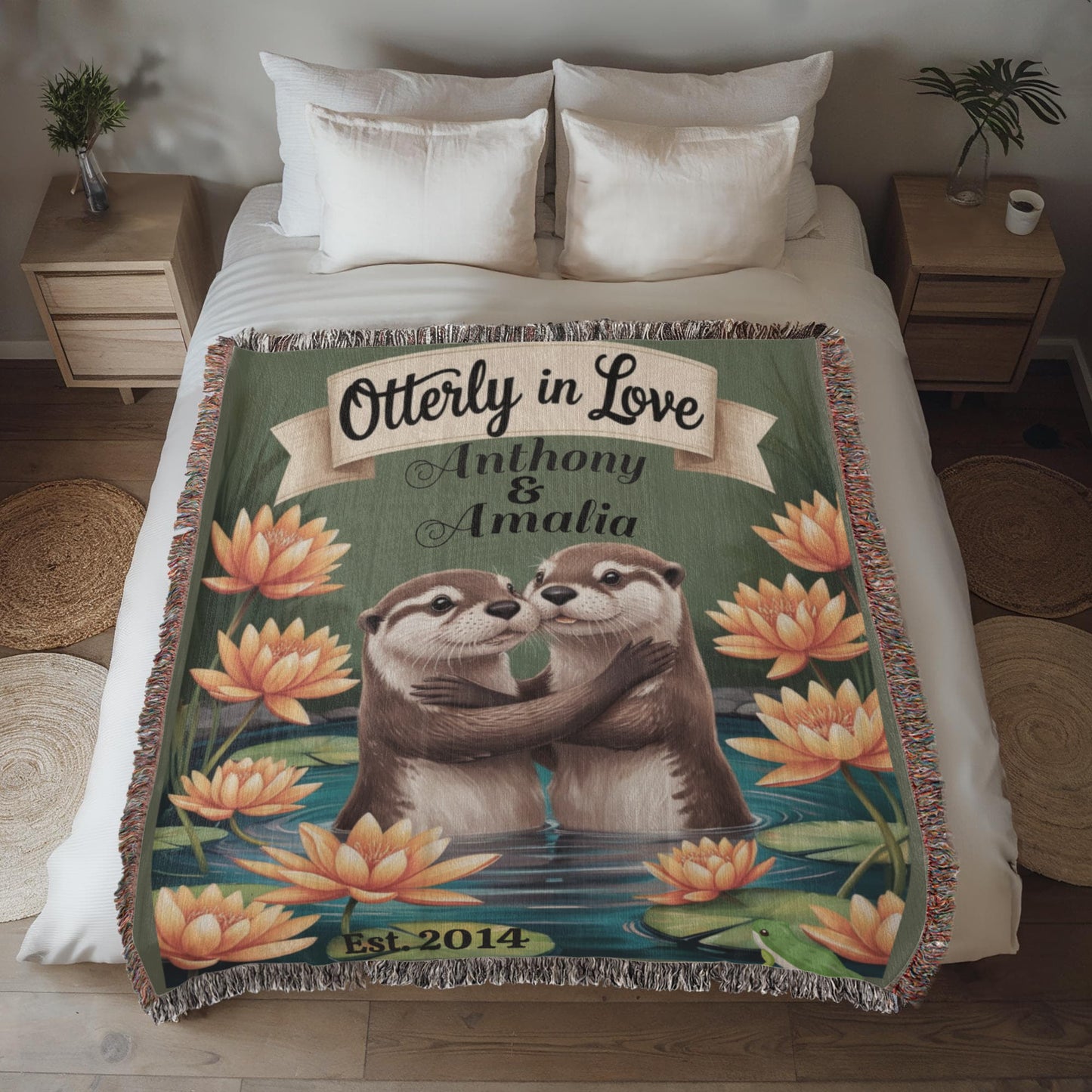 Otterly in Love Personalized Woven Blanket – Custom Couple Names, Engagement, Wedding & Anniversary Gift – Otter Lovers Throw Blanket