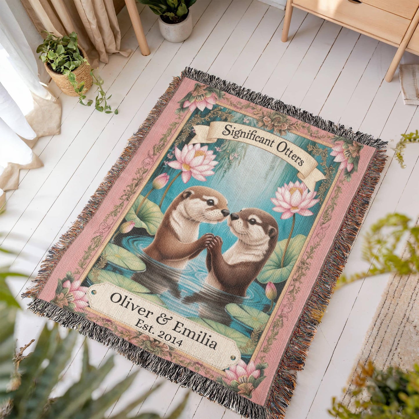 Significant Otter Personalized Heirloom Artwork Woven Blanket, Anniversary, Birthday, Valentine's Day, Engagement, Wedding
