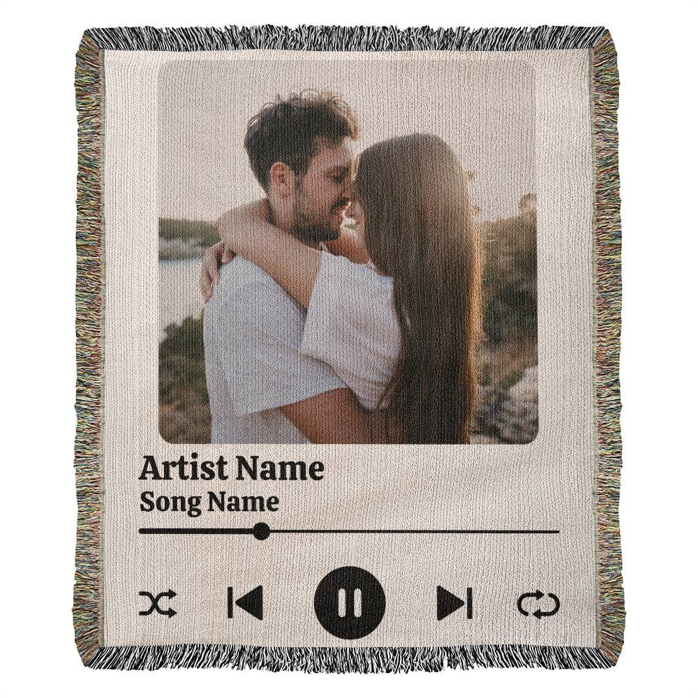 Personalized Photo & Song Woven Blanket – Custom Keepsake Throw for Engagements, Weddings & Anniversaries