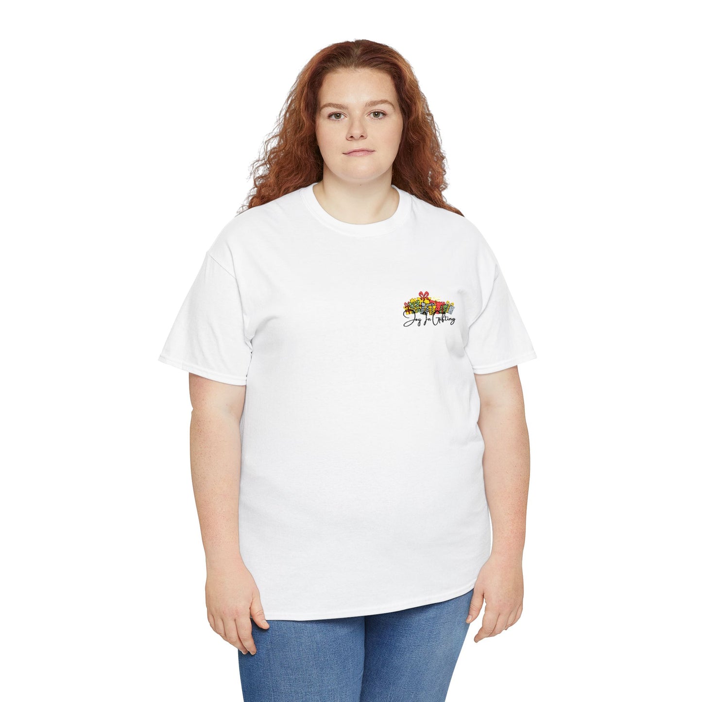 Floral Heart Chest Tee — Small Colorful Bouquet with Script