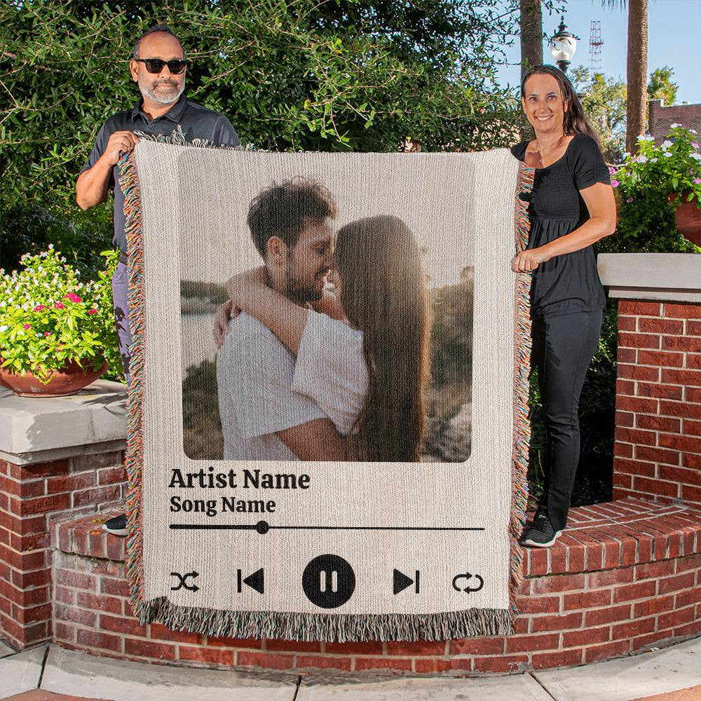 Personalized Photo & Song Woven Blanket – Custom Keepsake Throw for Engagements, Weddings & Anniversaries