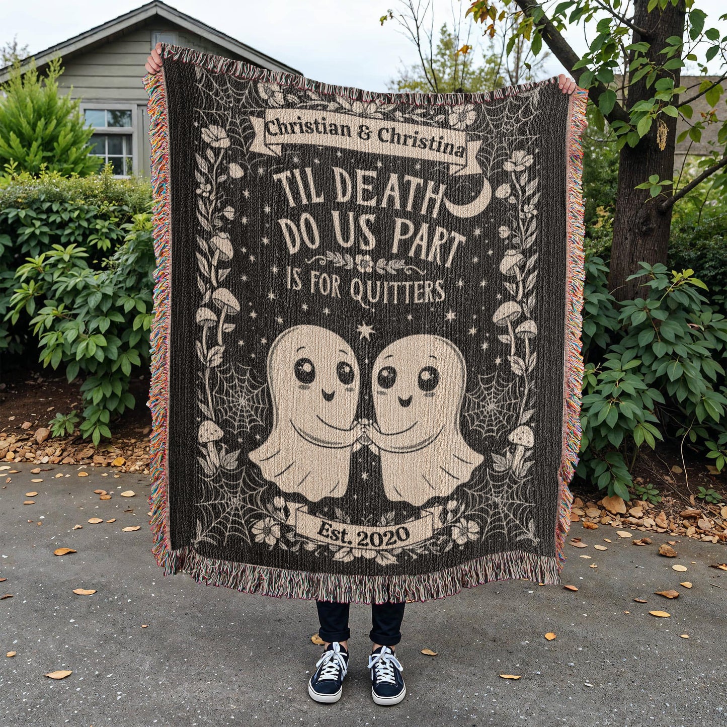 Personalized ‘Til Death Do Us Part’ Ghost Heirloom Woven Blanket | Custom Couple Gift