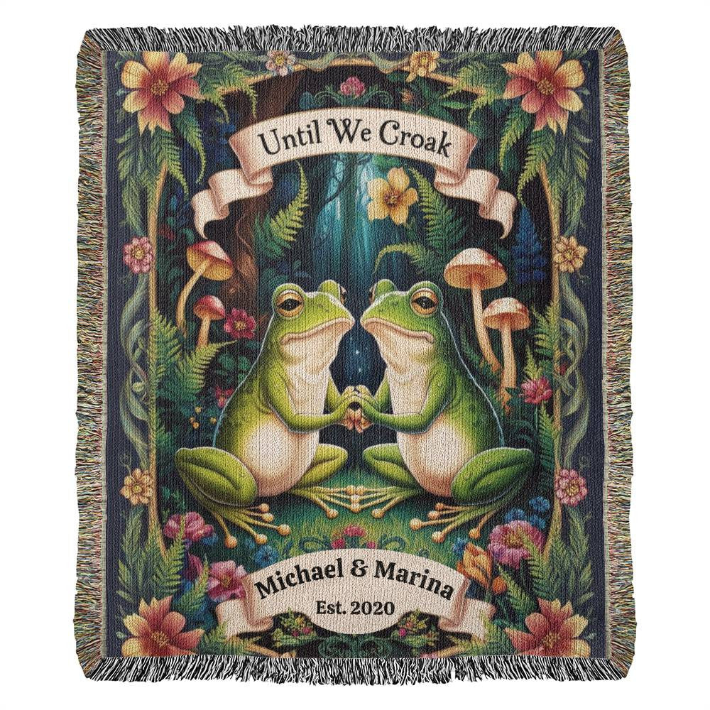 Frog Couple Tapestry/ Personalized, Custom Name Heirloom Woven Blanket, Anniversary, Valentine's, Wedding Gift