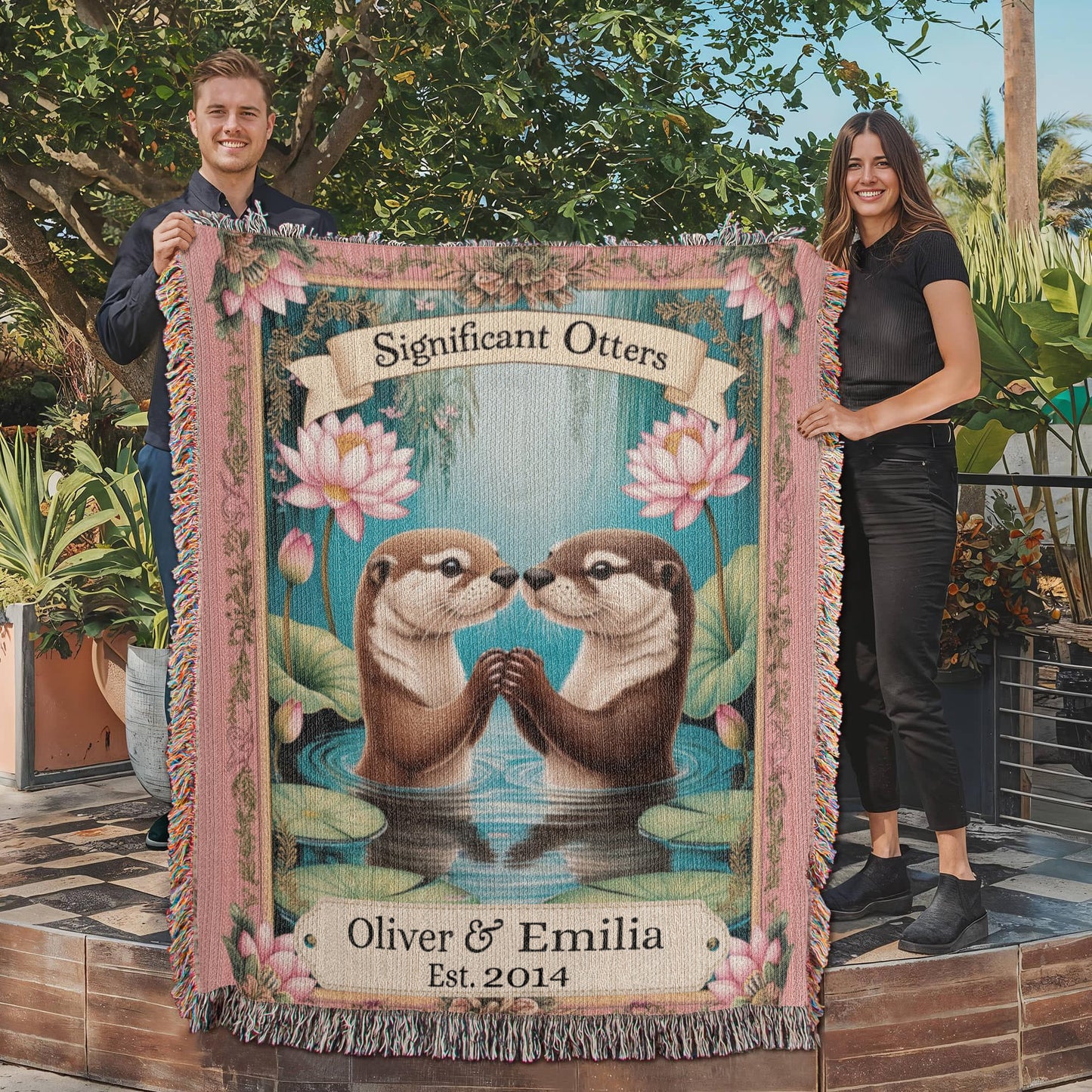 Significant Otter Personalized Heirloom Artwork Woven Blanket, Anniversary, Birthday, Valentine's Day, Engagement, Wedding