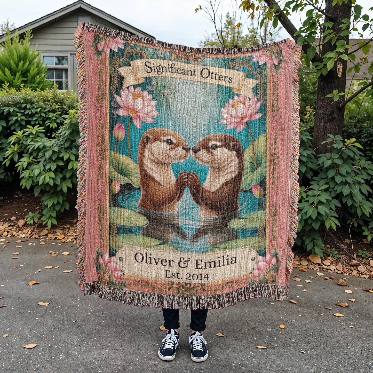 Significant Otter Personalized Heirloom Artwork Woven Blanket, Anniversary, Birthday, Valentine's Day, Engagement, Wedding