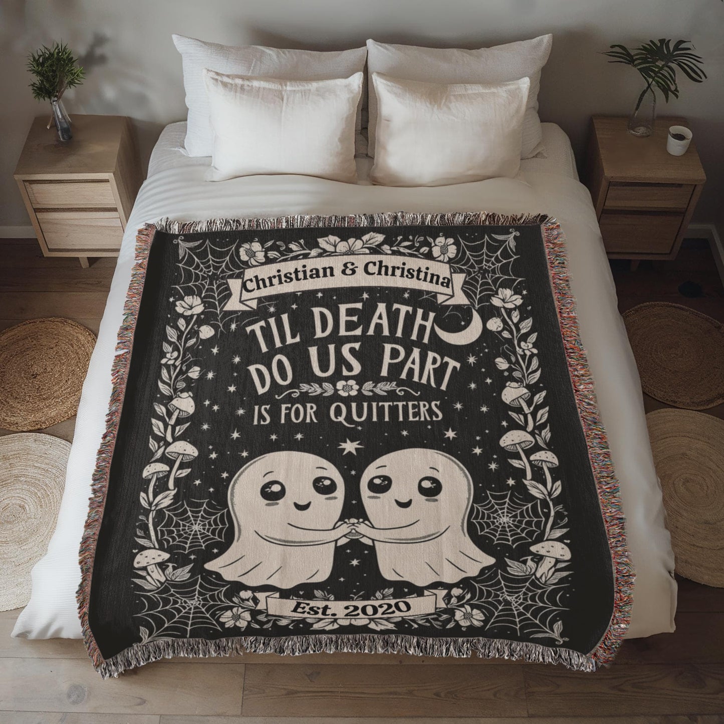 Personalized ‘Til Death Do Us Part’ Ghost Heirloom Woven Blanket | Custom Couple Gift