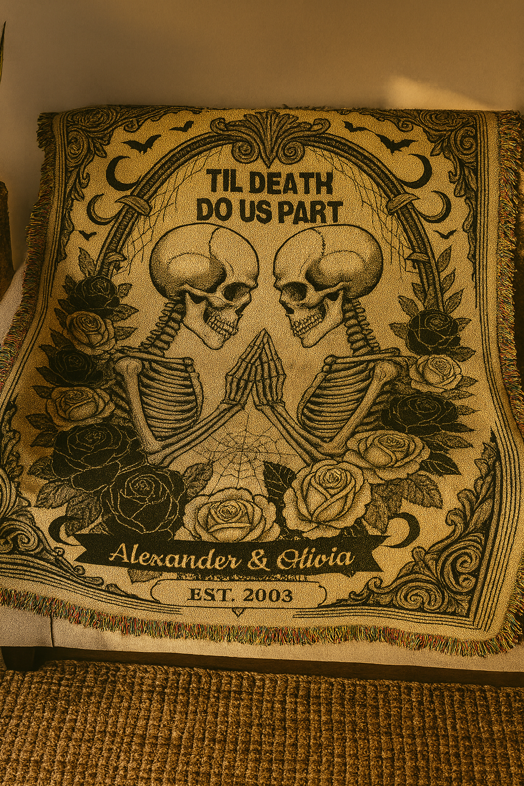 Skeleton Couple Woven Blanket – “Til Death Do Us Part” Gothic Love Gift