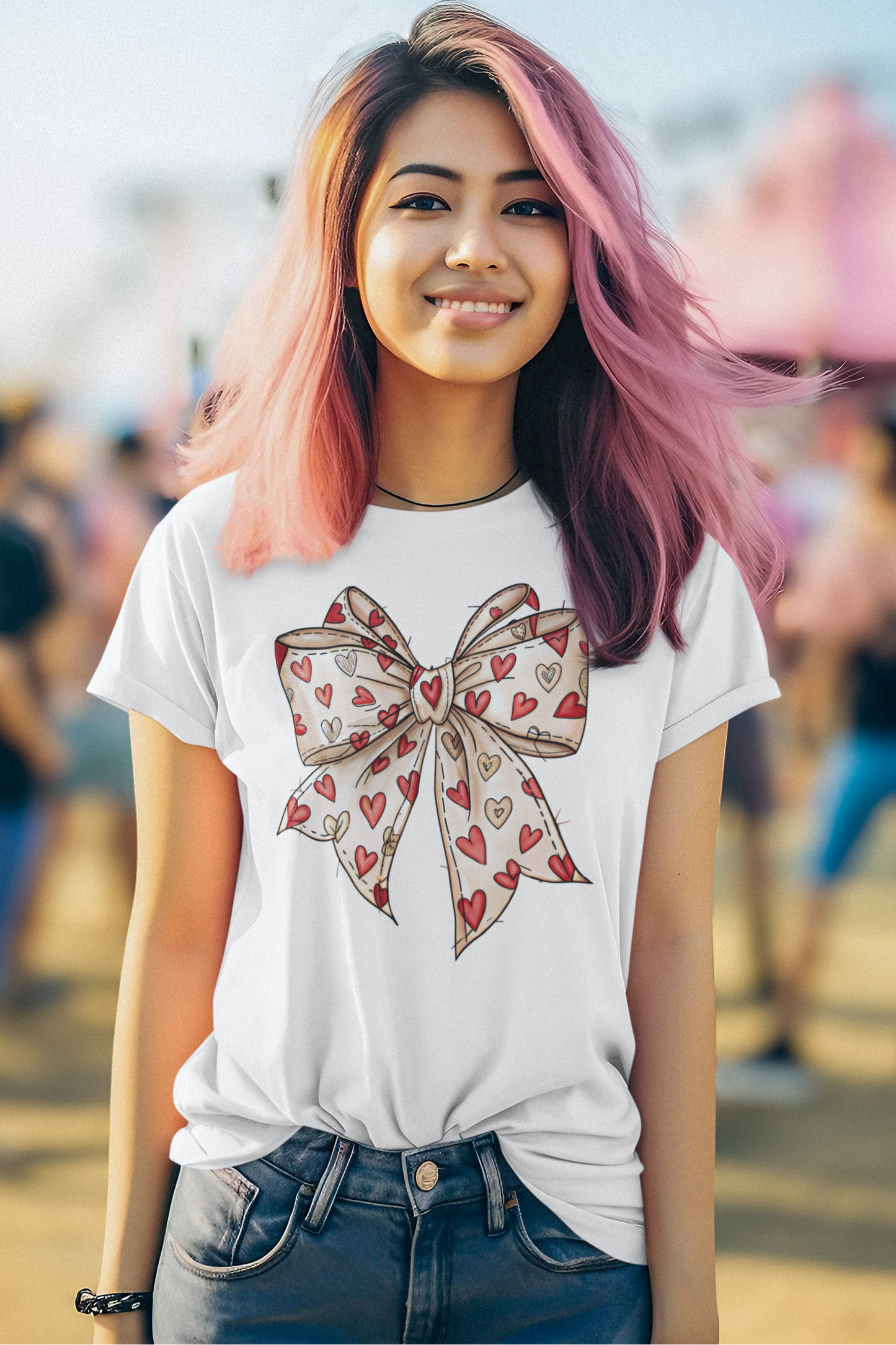 Hearts Coquette Bow Valentine's Day T-Shirt