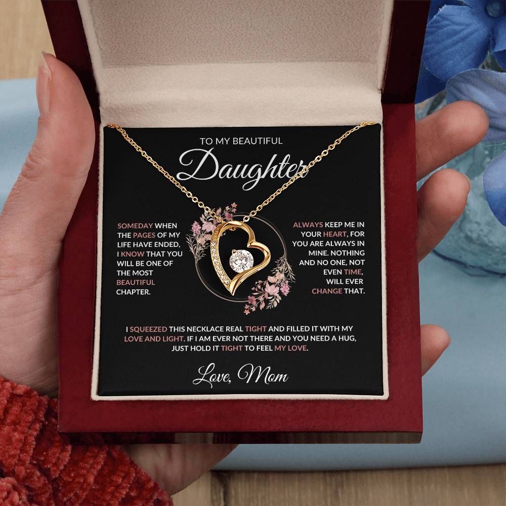 To My Beautiful Daughter Forever Love Necklace (Blk) - Love Mom