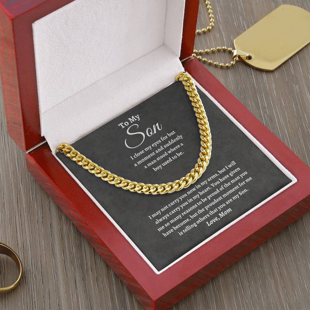 To My Son Cuban Link Chain – Meaningful Gift from Mom | Strength, Courage & Love Keepsake