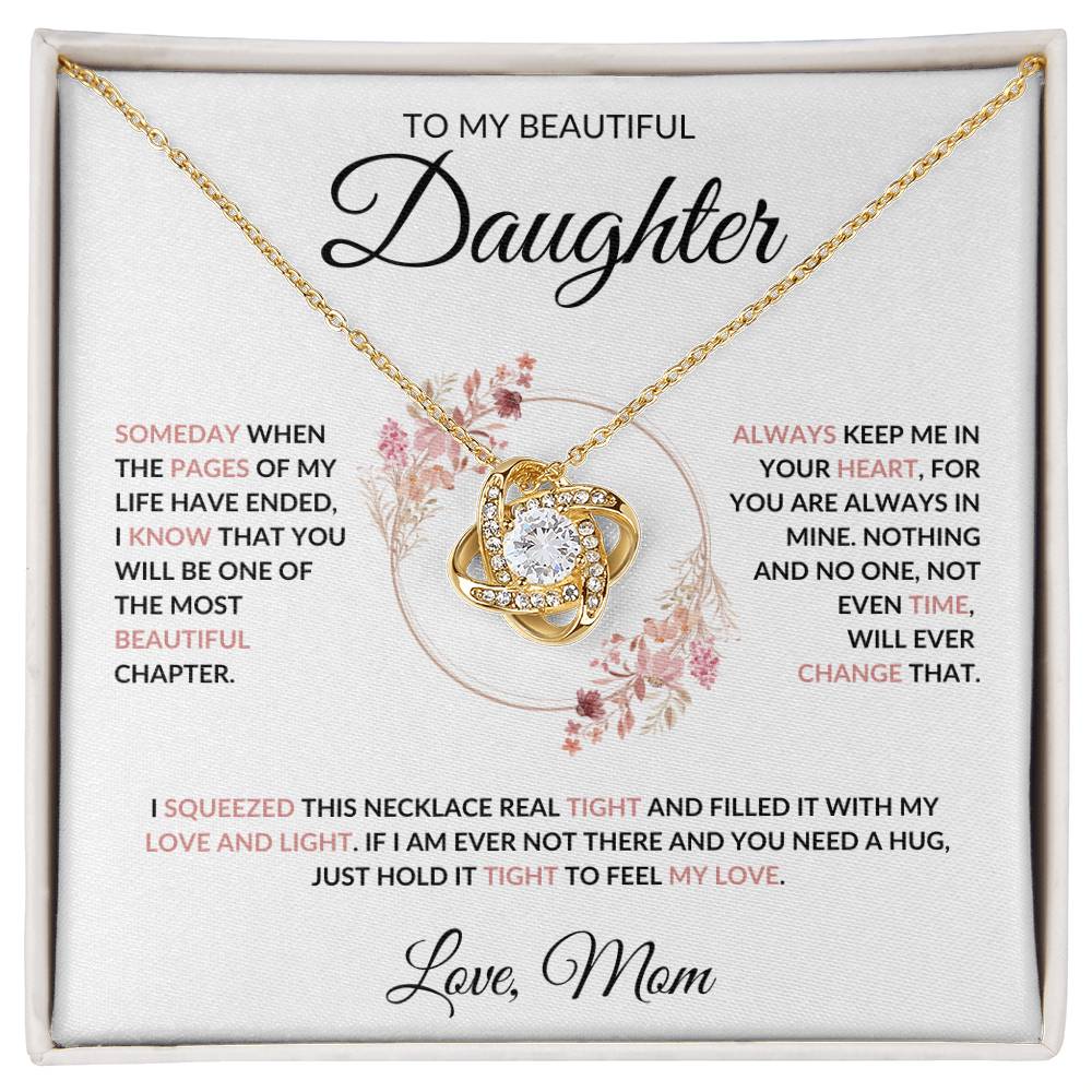 To My Beautiful Daughter Love Knot Necklace - Love Mom