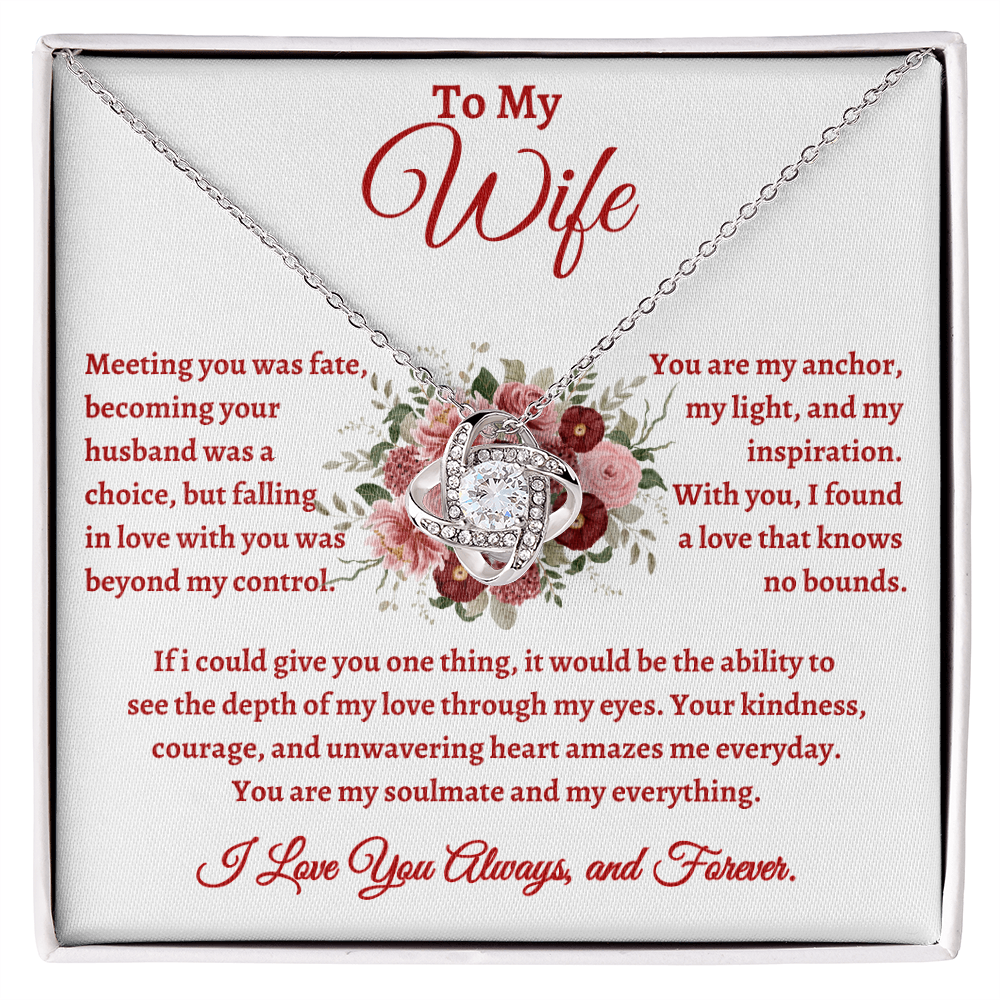 To My Wife, Meeting You Was Fate Love Knot Necklace - Valentine's Day