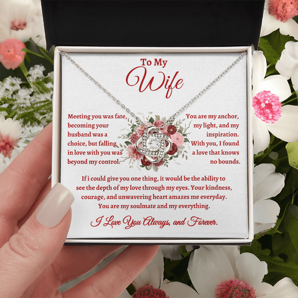 To My Wife, Meeting You Was Fate Love Knot Necklace - Valentine's Day