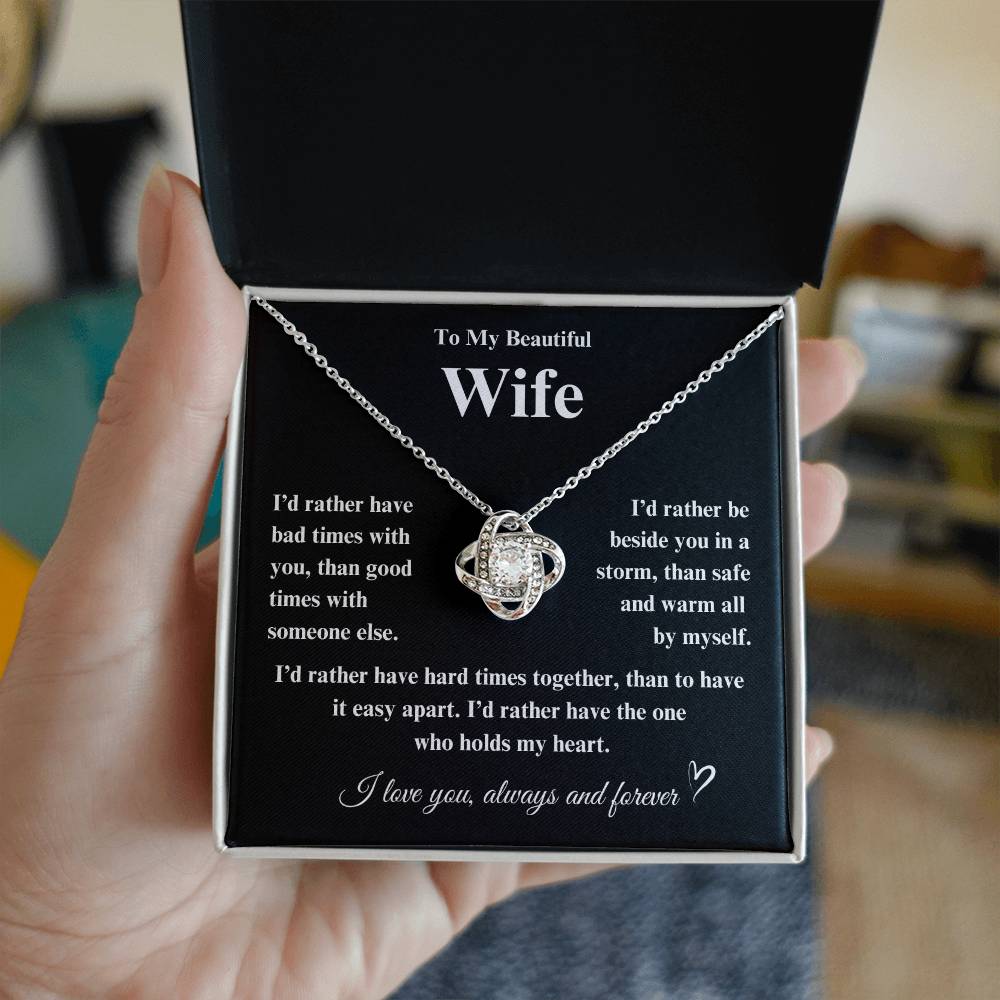 To My Beautiful Wife Love Knot Necklace - Valentine's Day