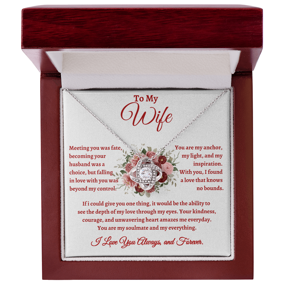 To My Wife, Meeting You Was Fate Love Knot Necklace - Valentine's Day