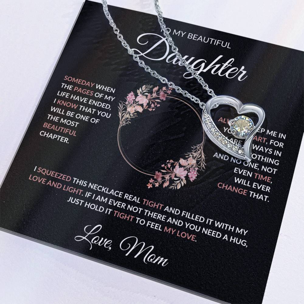To My Beautiful Daughter Forever Love Necklace (Blk) - Love Mom