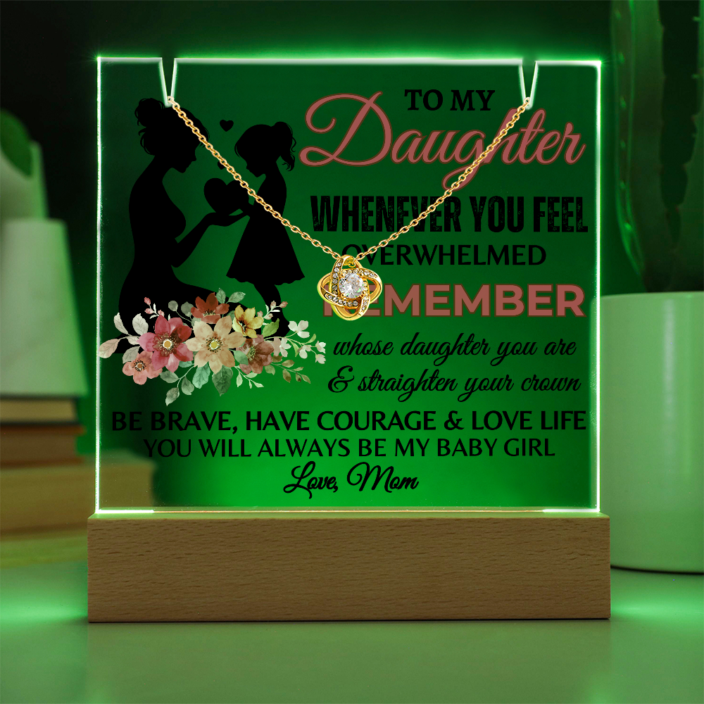 To My Daughter Acrylic Plaque with Love Knot Necklace – LED Lighted Gift from Mom