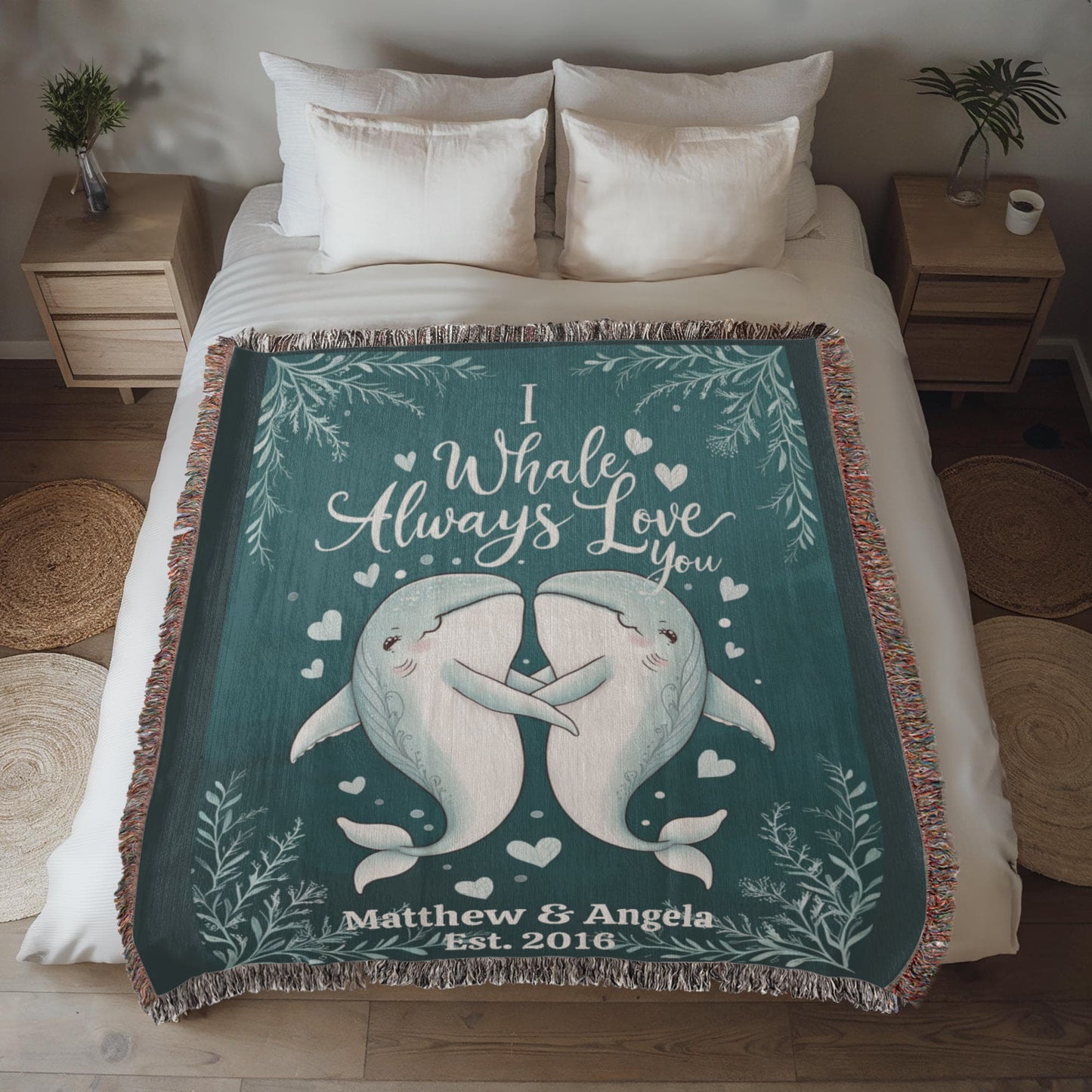 I Whale Always Love You Heirloom Artwork Woven Blanket, Valentine's Day, Birthday, Anniversary, Wedding