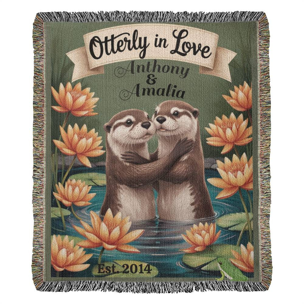 Otterly in Love Personalized Woven Blanket – Custom Couple Names, Engagement, Wedding & Anniversary Gift – Otter Lovers Throw Blanket