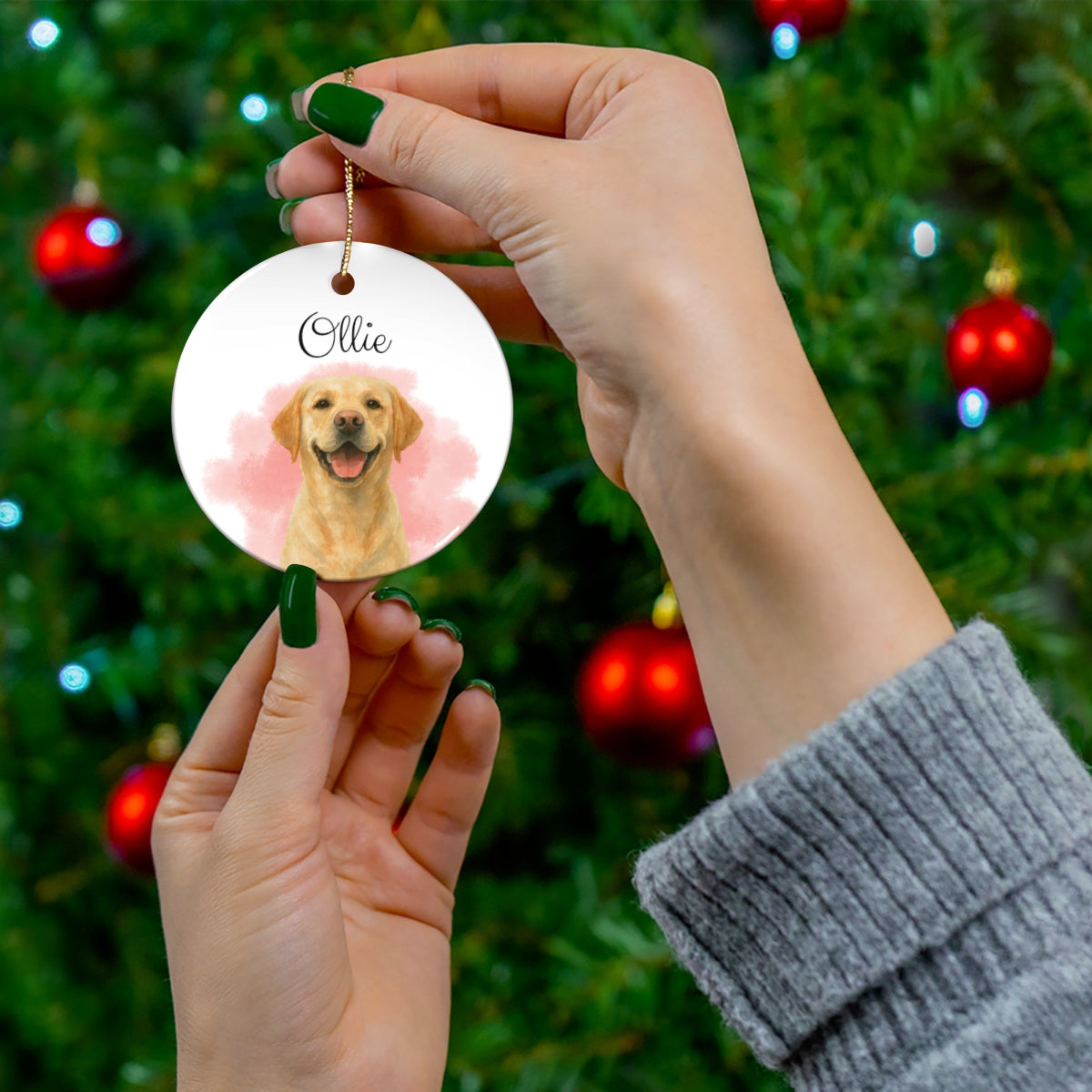 Custom Dog Photo Christmas Ornament – Personalized Watercolor Keepsake with Name