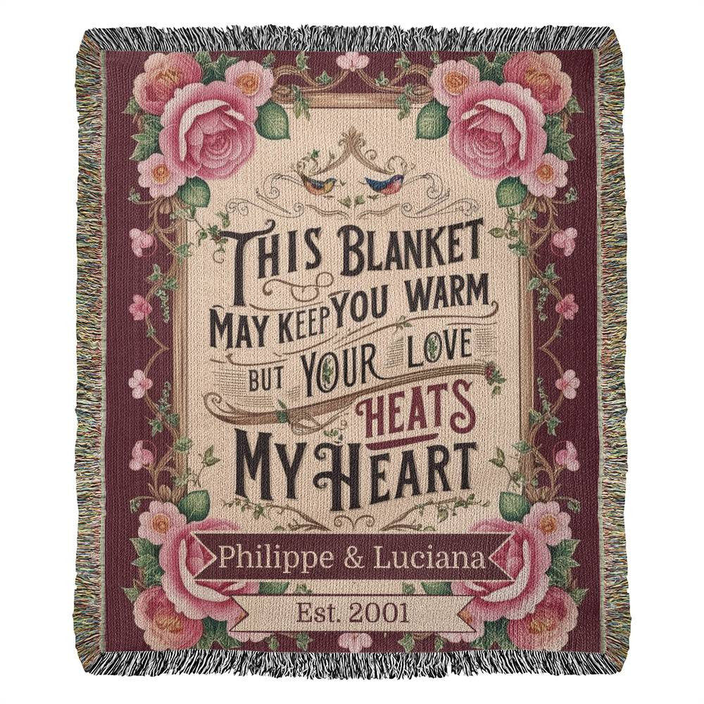 Custom Woven Love Blanket – Personalized Couple’s Name & Year, Romantic Gift for Engagement, Wedding or Anniversary.