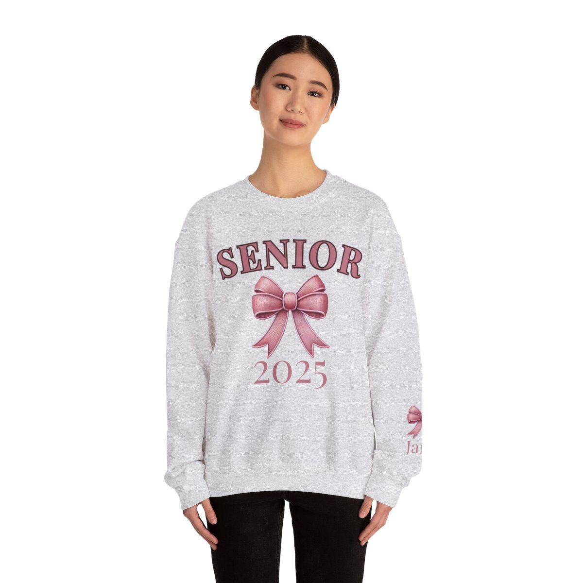 Personalized Name on Sleeve Senior Bow Sweatshirt, Graduation 2025 gift