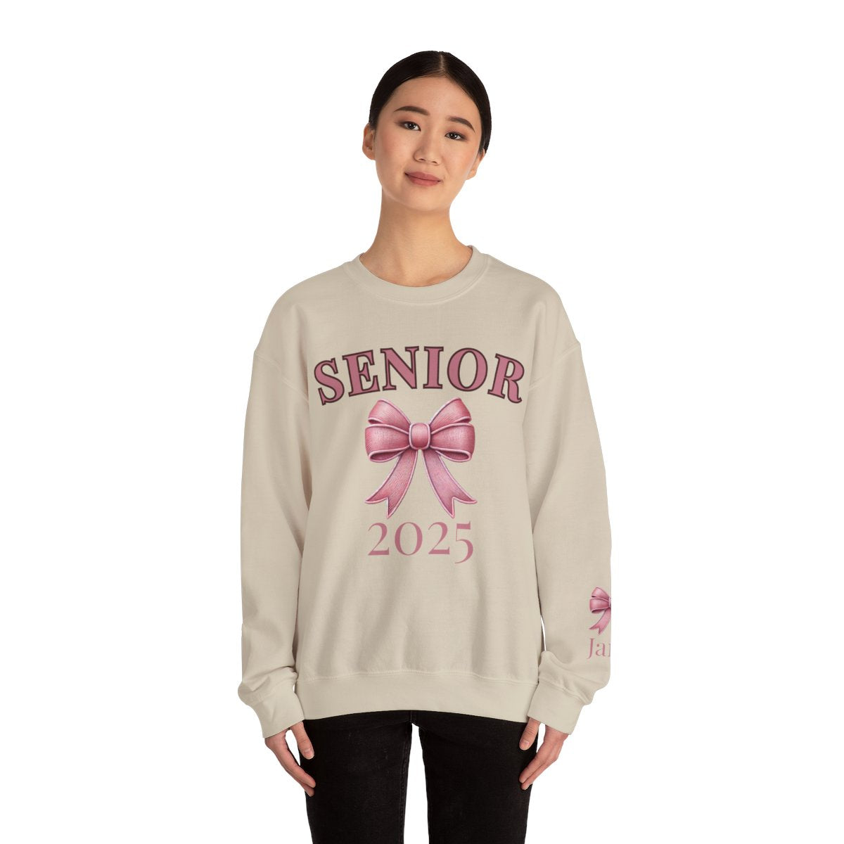 Personalized Name on Sleeve Senior Bow Sweatshirt, Graduation 2025 gift