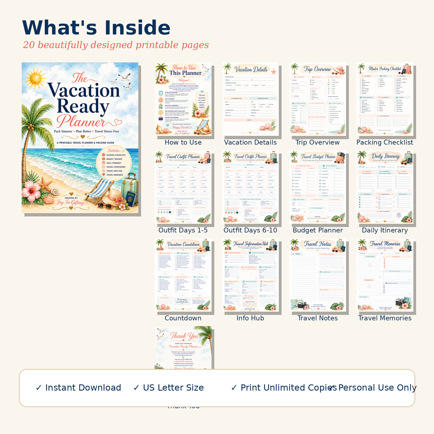 Vacation Ready Planner | Printable Travel Planner | Packing Checklist | Instant Download