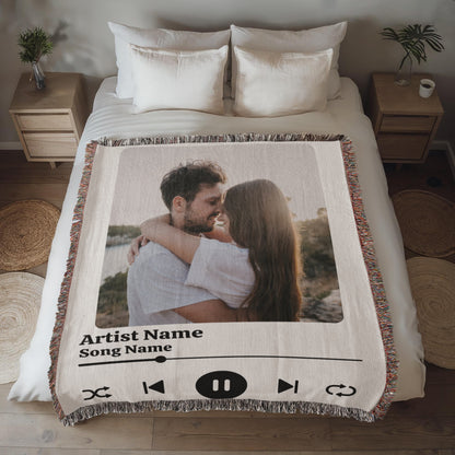 Personalized Photo & Song Woven Blanket – Custom Keepsake Throw for Engagements, Weddings & Anniversaries