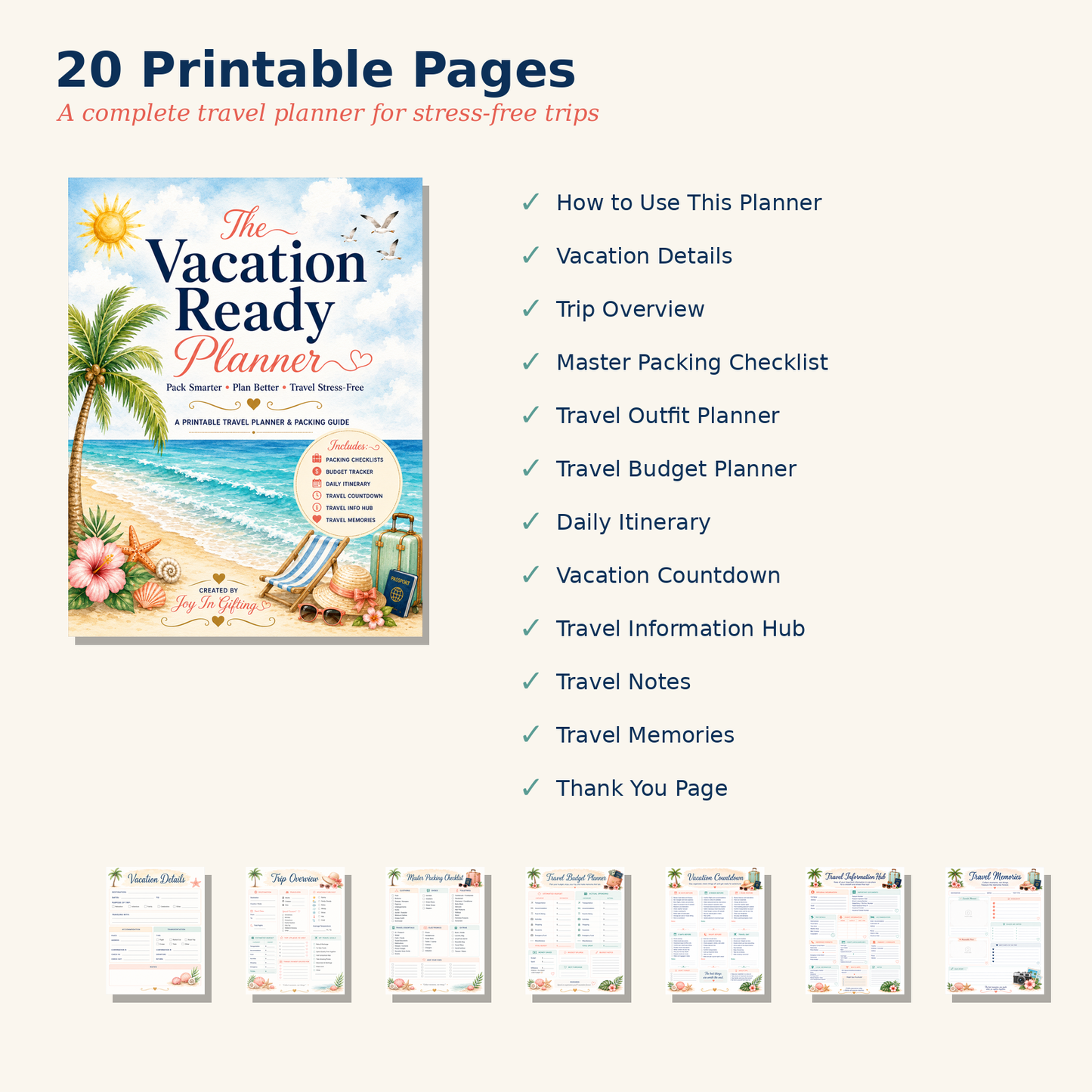 Vacation Ready Planner | Printable Travel Planner | Packing Checklist | Instant Download