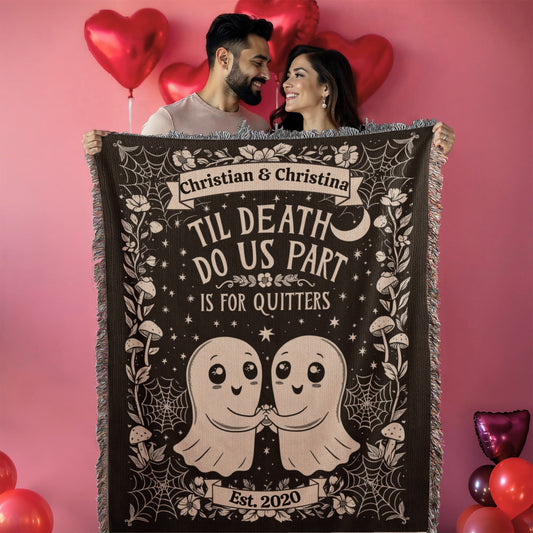 Personalized ‘Til Death Do Us Part’ Ghost Heirloom Woven Blanket | Custom Couple Gift
