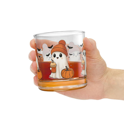 Halloween Rocks Glass – Cute Ghost, Pumpkin & Coffee Design (10oz)