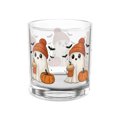 Halloween Rocks Glass – Cute Ghost, Pumpkin & Coffee Design (10oz)