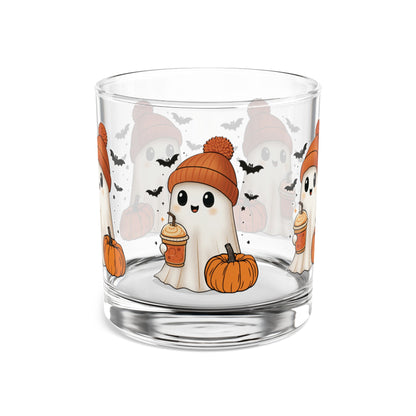 Halloween Rocks Glass – Cute Ghost, Pumpkin & Coffee Design (10oz)