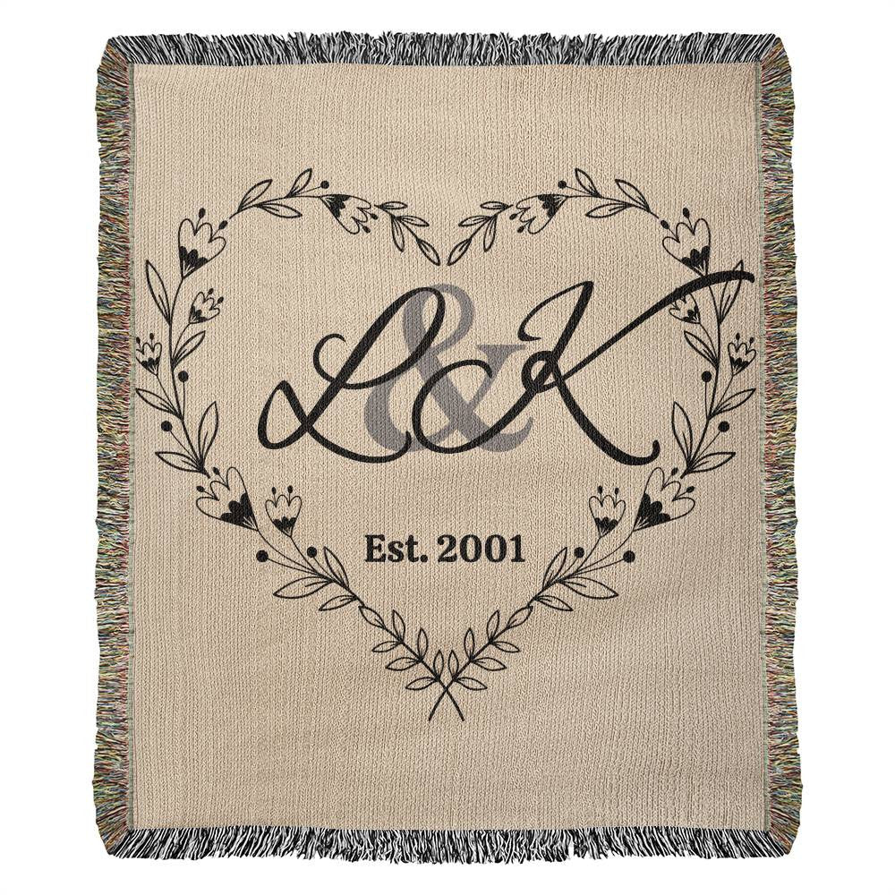 Personalized, Custom Name Initial Heirloom Woven Blanket, Anniversary, Valentine's, Wedding Gift