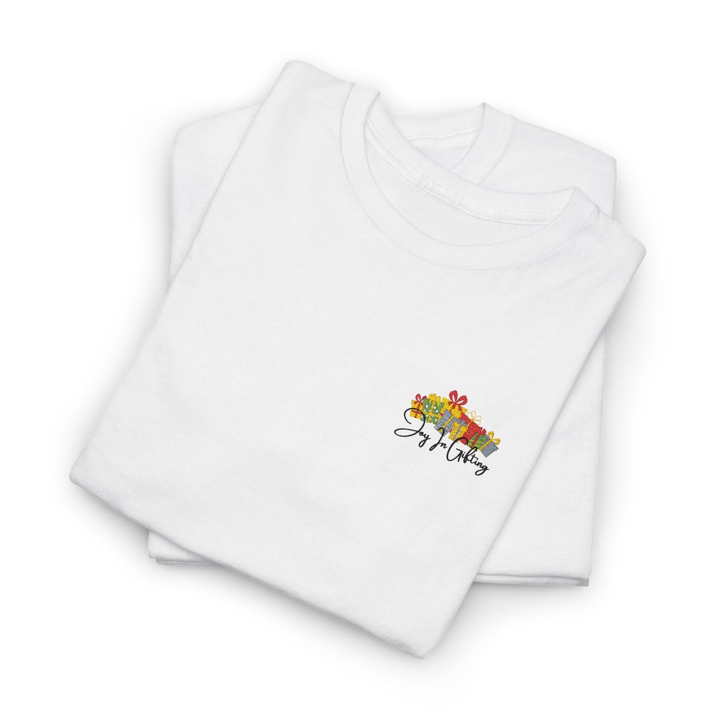 Floral Heart Chest Tee — Small Colorful Bouquet with Script