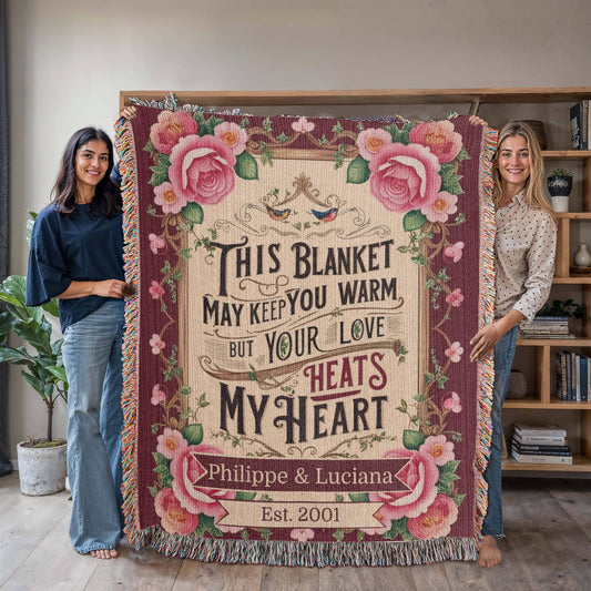 Custom Woven Love Blanket – Personalized Couple’s Name & Year, Romantic Gift for Engagement, Wedding or Anniversary.