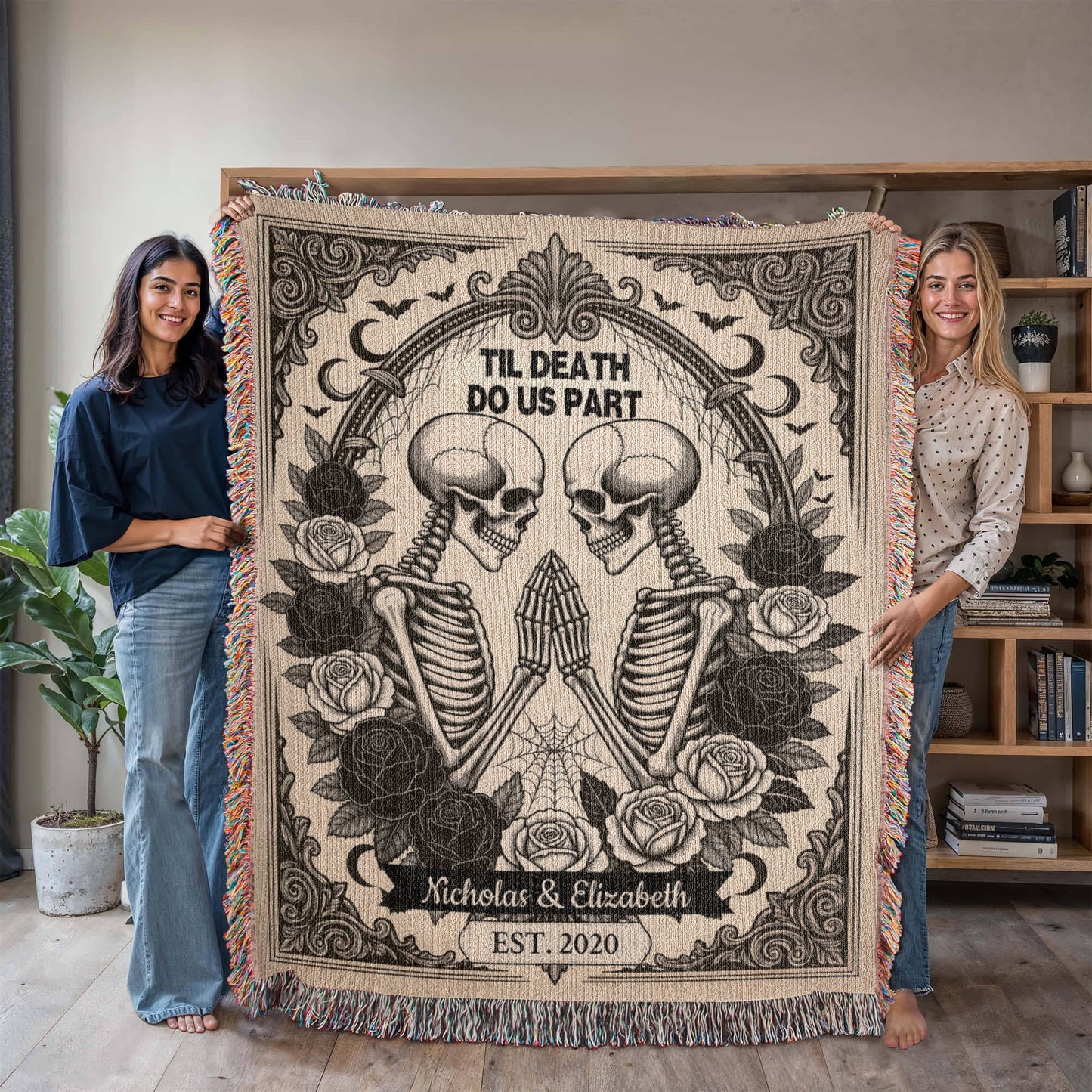 Skeleton Couple Woven Blanket – “Til Death Do Us Part” Gothic Love Gift