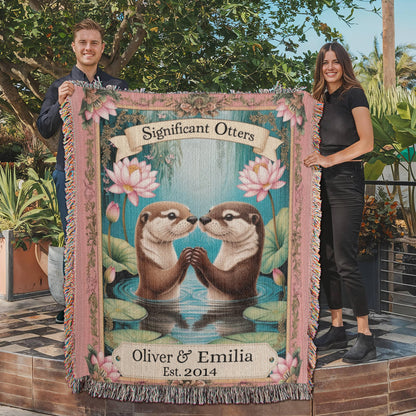 Significant Otter Personalized Heirloom Artwork Woven Blanket, Anniversary, Birthday, Valentine's Day, Engagement, Wedding