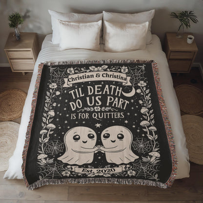 Personalized ‘Til Death Do Us Part’ Ghost Heirloom Woven Blanket | Custom Couple Gift