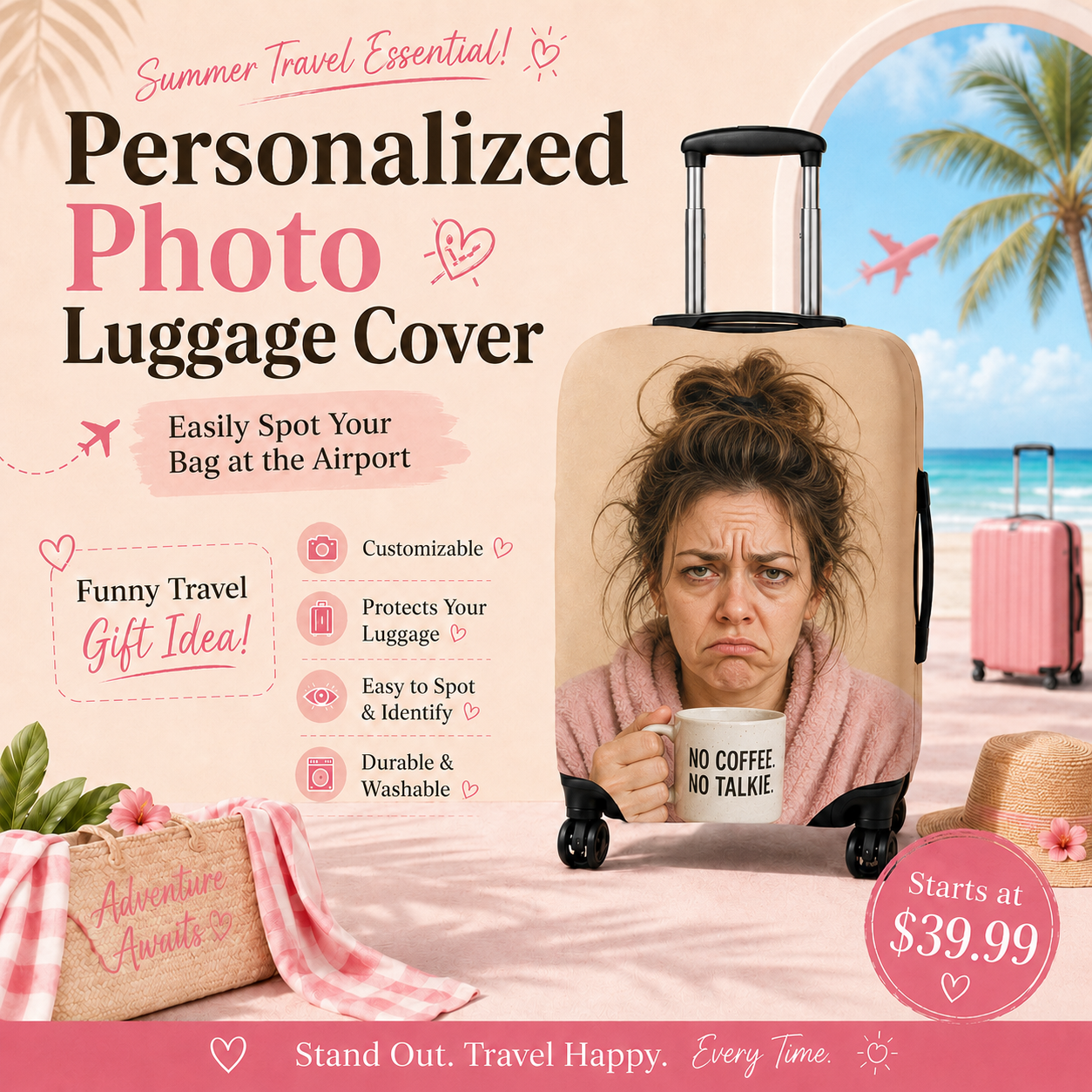 Personalized photo Luggage Cover, Easily Find Your Luggage At The Airport!!