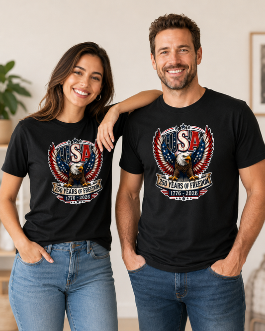 USA 250 Years of Freedom Eagle T-Shirt, 1776–2026 Patriotic America 250th Birthday Unisex Tee