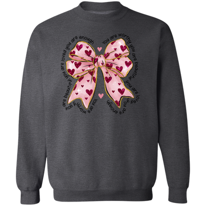 Valentine's Day You Are Worthy Coquette Bow Sweatshirt