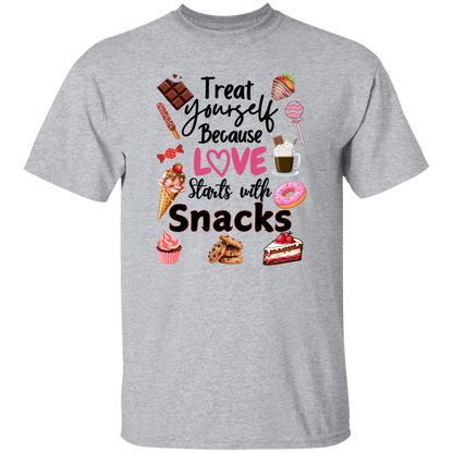 Treat Yourself Because Love Starts with Snacks Valentine's Day Unisex T-Shirt/Sweatshirt/Hoodie