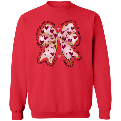 Valentine's Day You Are Worthy Coquette Bow Sweatshirt