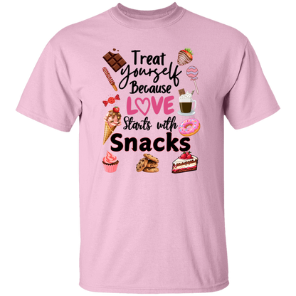 Treat Yourself Because Love Starts with Snacks Valentine's Day Unisex T-Shirt/Sweatshirt/Hoodie
