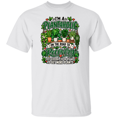 Funny plant lover Plantaholic graphic T-shirt in white