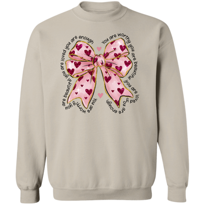 Valentine's Day You Are Worthy Coquette Bow Sweatshirt