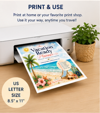 Vacation Ready Planner | Printable Travel Planner | Packing Checklist | Instant Download